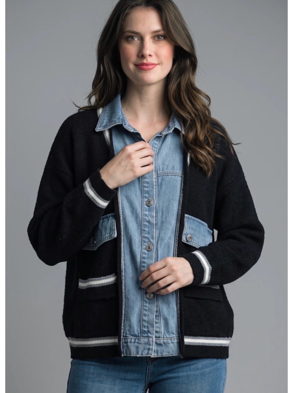 Tempo Paris Jean Jacket Sweater Coat NWT
